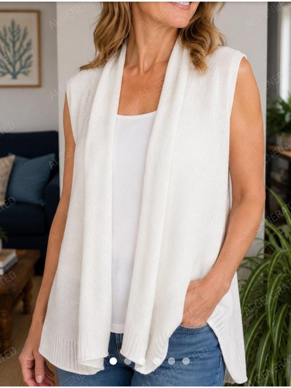 Eileen Fisher White Sleeveless Open-Front Knit Vest